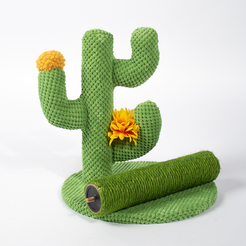 V888-ELOSUNG25080-202504141536-00 Cactus-Shaped Cat Scratching Post with Sisal Rope and Plush Chenille - Green - Image 1
