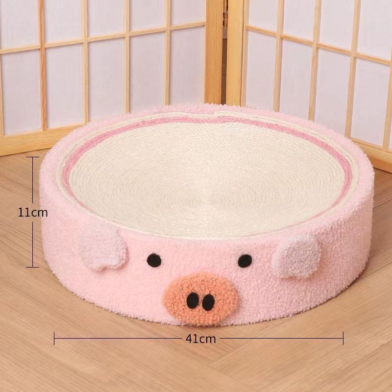 V888-ELOSUNG25091-202504141605-00 Cute Pink Fabric Pig Cat Scratching Post and Lounger - 41cm Cat Scratch Proof Basin - Image 1