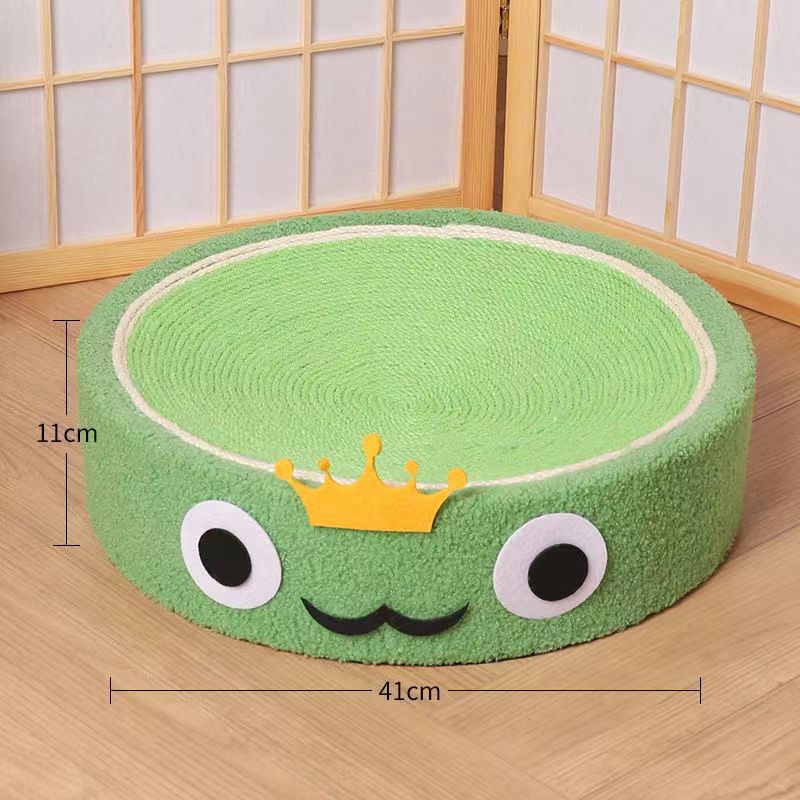 V888-ELOSUNG25092-202504141605-00 Cute Green Fabric Frog Cat Scratching Post and Lounger - 41cm Cat Scratch Proof Basin - Image 1