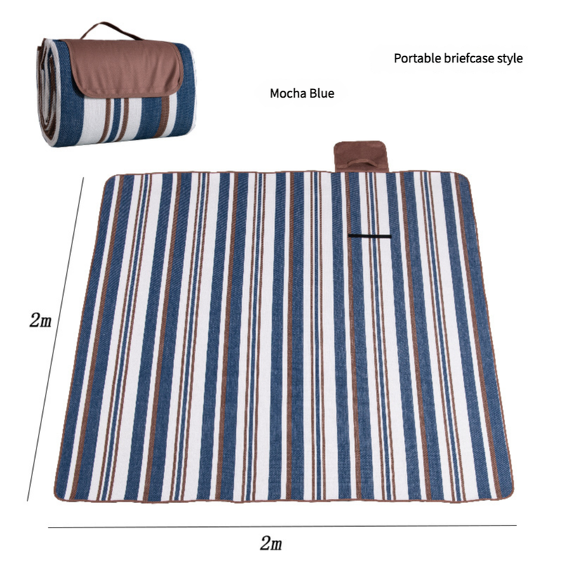 V888-ELOSUNG25111-202504171746-00 Waterproof Foldable Picnic Blanket with Handle - 2x2m Mocha Blue - Image 1