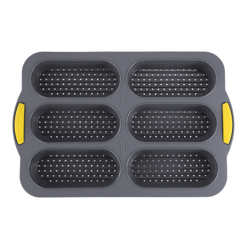 V888-ELOSUNG25177-202504171630-00 Grey 6-hole silicone baking mold, perforated loaf pan 37.5 cm x 24.5 cm, suitable for bread and cakes (sold in sets of 2) - Image 1