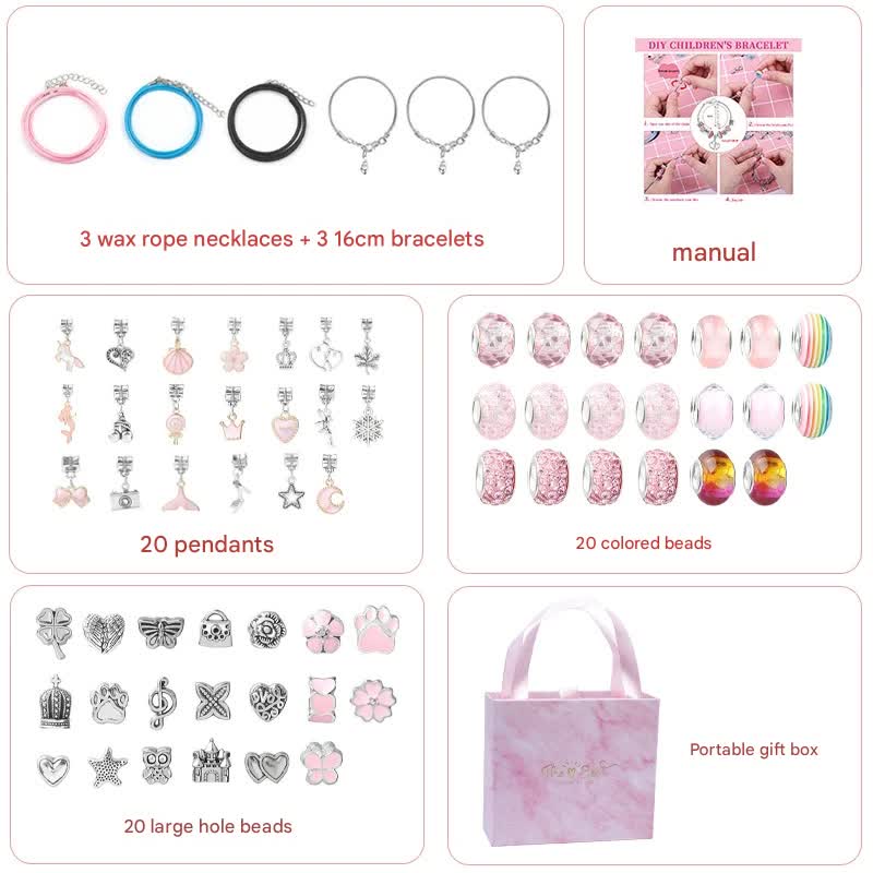 V888-ELOSUNG25308-202504221137-00 Unicorn DIY Beaded Bracelet Kit for Kids - Pink Crystal Beads and Charms Jewelry Set with Gift Box - Image 1