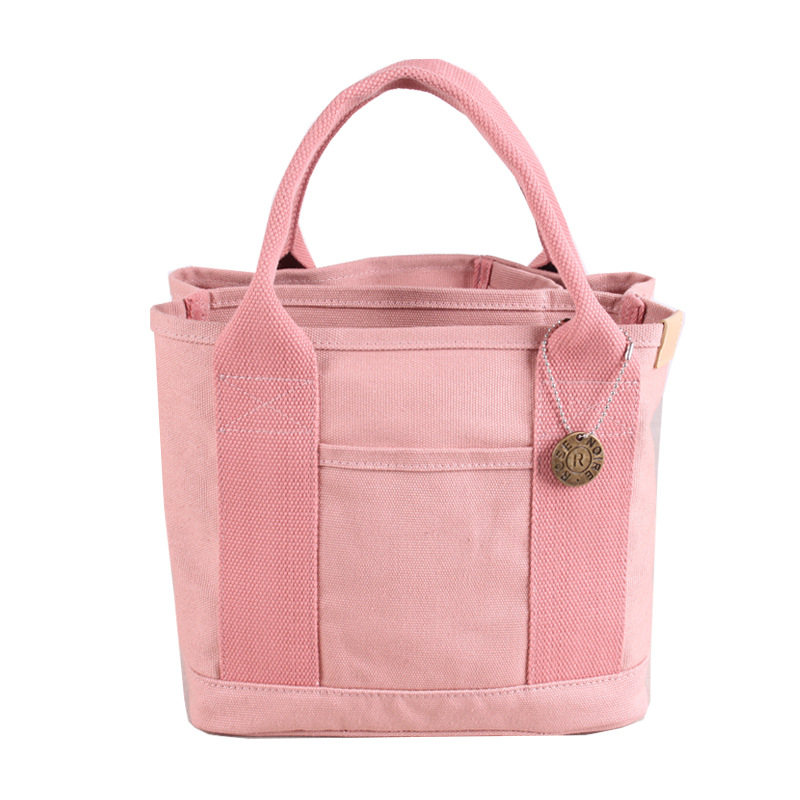 V888-ELOSUNG25315-202504221140-00 Pink Canvas Lunch Tote Bag - Stylish Handbag with Multiple Compartments for Women - Image 1