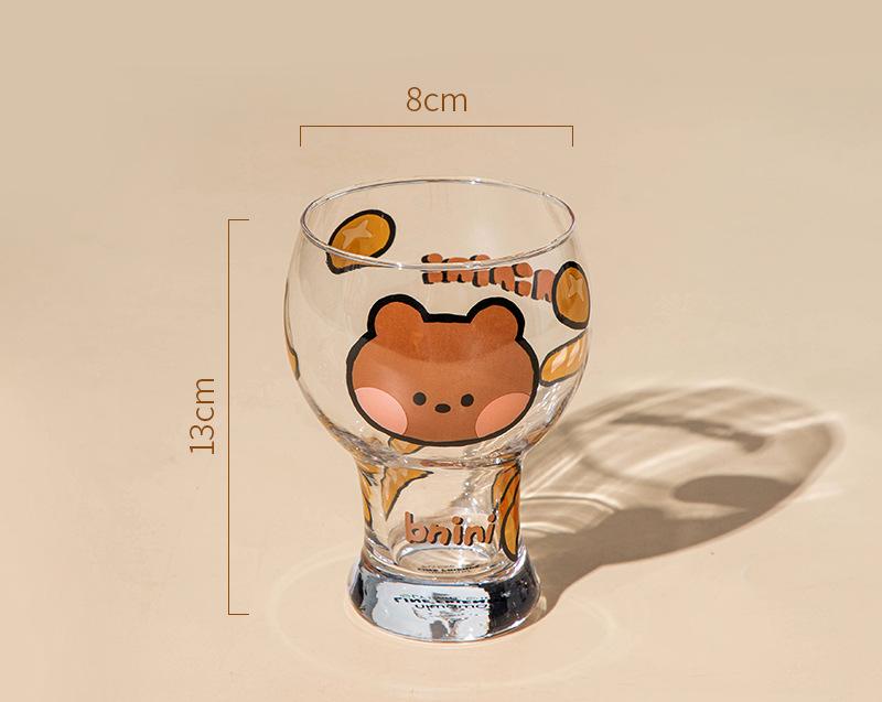 V888-ELOSUNG25354-202504281221-00 Mini Cartoon Glass Tumbler 400ml,Cute Beer and Juice Cup for Cold Drinks(Brown bear) - Image 1