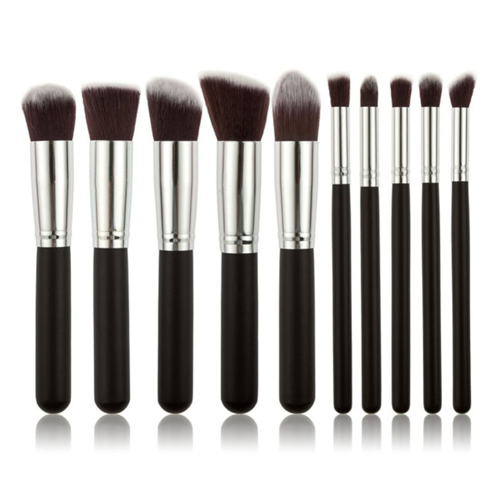 V888-ELOSUNG25359-202504281416-00 10-Piece Black silver Makeup Brush Set - Large and Small Brushes for Professional Beauty Application - Image 1