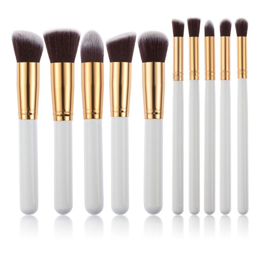 V888-ELOSUNG25360-202504281416-00 10-Piece White gold Makeup Brush Set - Large and Small Brushes for Professional Beauty Application - Image 1