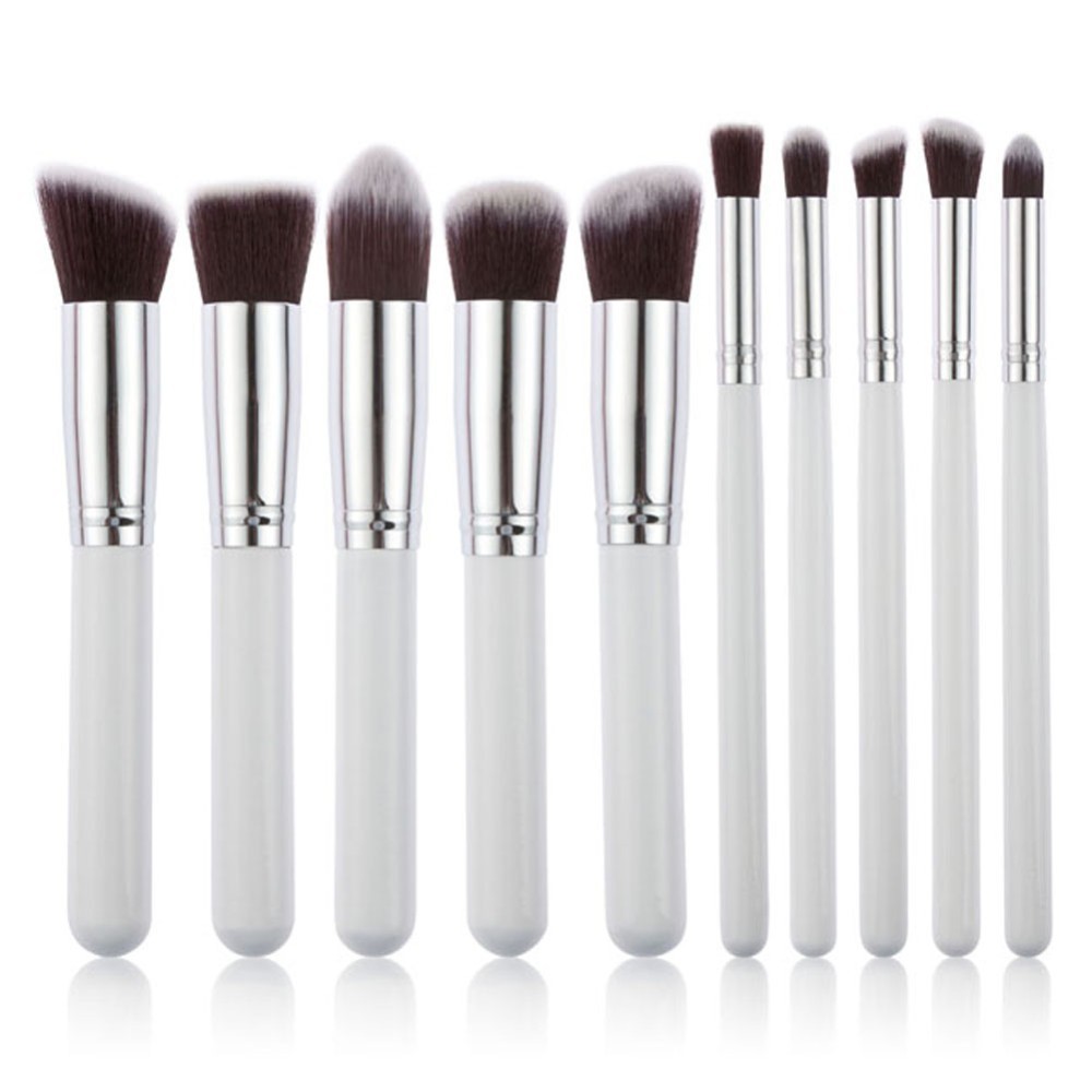 V888-ELOSUNG25361-202504281417-00 10-Piece White silver Makeup Brush Set - Large and Small Brushes for Professional Beauty Application - Image 1