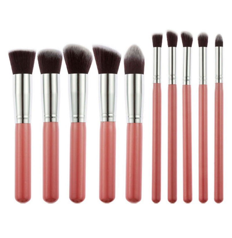 V888-ELOSUNG25363-202504281418-00 10-Piece Pink silver Makeup Brush Set - Large and Small Brushes for Professional Beauty Application - Image 1