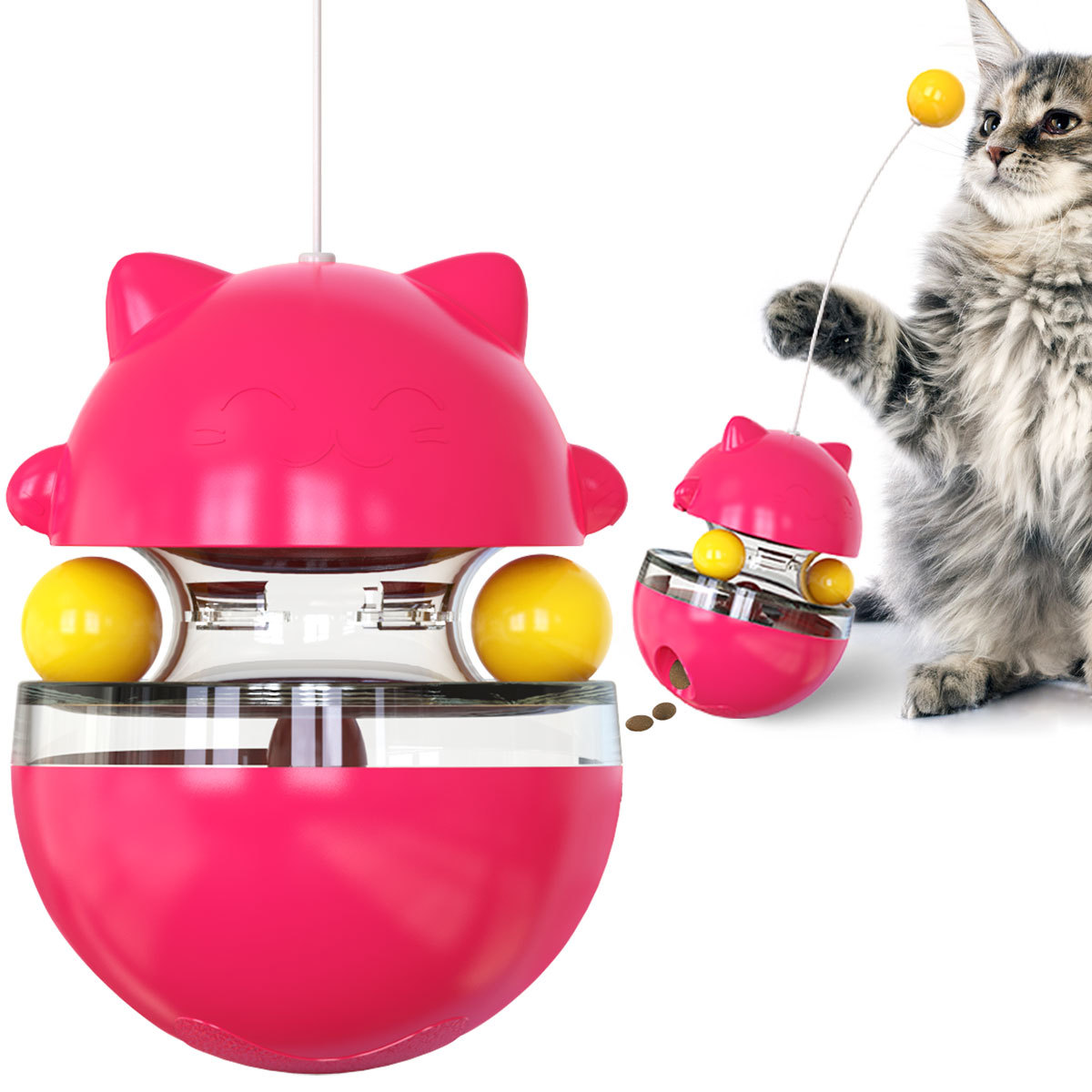 V888-ELOSUNG25382-202504281452-00 Cat Teaser Cup Toy, Interactive Treat Dispensing Ball with Wand (Red) - Image 1