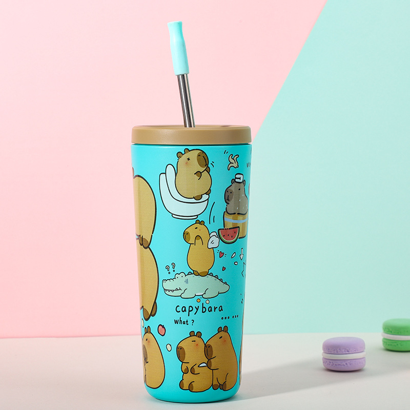 V888-ELOSUNG25385-202504281152-00 304 Stainless Steel Insulated Tumbler,Cartoon Design Portable Straw Cup for Home and Office(Lake blue) - Image 1