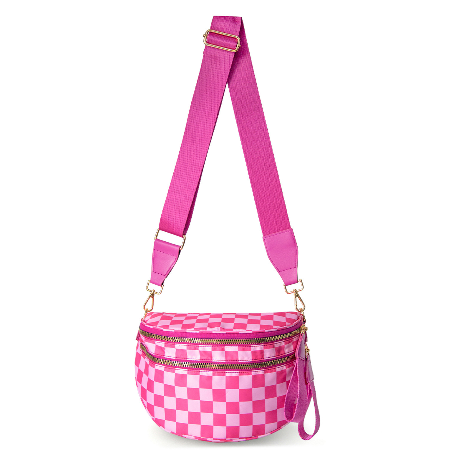V888-ELOSUNG25404-202504281540-00 Oxford Cloth Crossbody Bag,Large Capacity Shell-Shaped Fanny Pack with Adjustable Strap(Rose red plaid) - Image 1