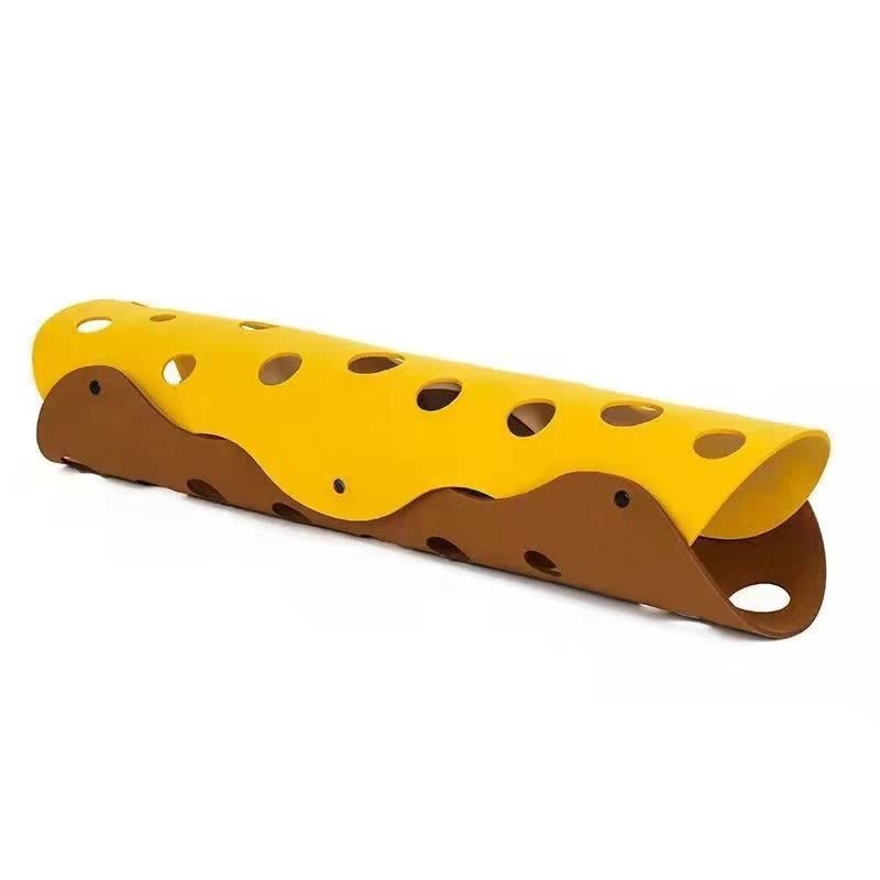 V888-ELOSUNG25412-202504281159-00 DIY Felt Cat Tunnel - Foldable Egg Roll-Shaped Pet Toy with Multiple Holes(Brown+Yellow) - Image 1