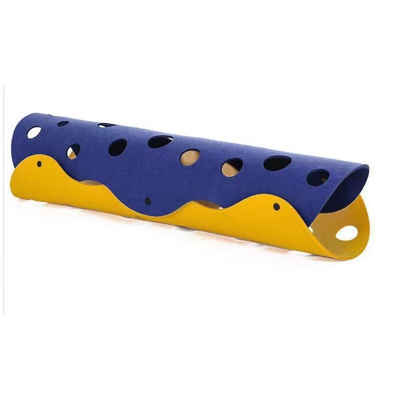 V888-ELOSUNG25414-202504281226-00 DIY Felt Cat Tunnel - Foldable Egg Roll-Shaped Pet Toy with Multiple Holes(Yellow + Royal Blue) - Image 1