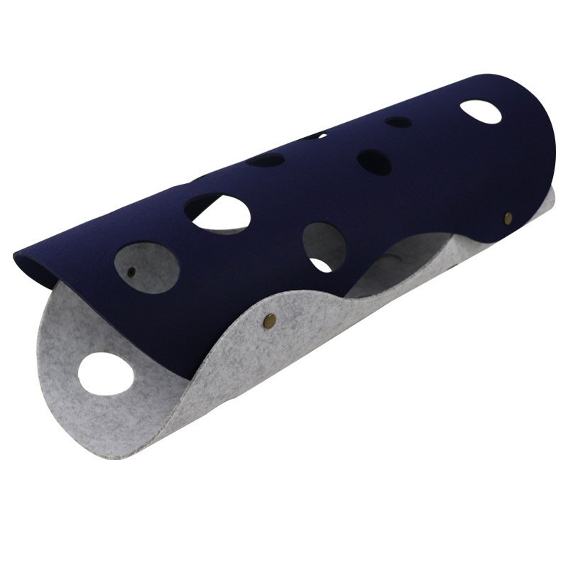 V888-ELOSUNG25415-202504281226-00 DIY Felt Cat Tunnel - Foldable Egg Roll-Shaped Pet Toy with Multiple Holes(Gray + Navy Blue) - Image 1
