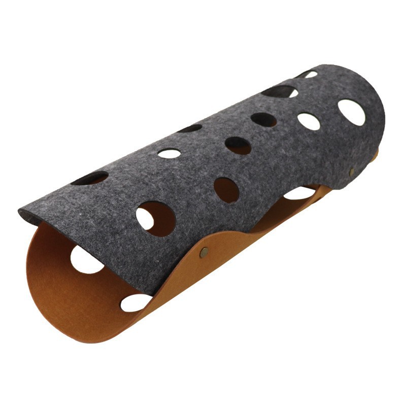V888-ELOSUNG25416-202504281227-00 DIY Felt Cat Tunnel - Foldable Egg Roll-Shaped Pet Toy with Multiple Holes(Brown + Gray) - Image 1