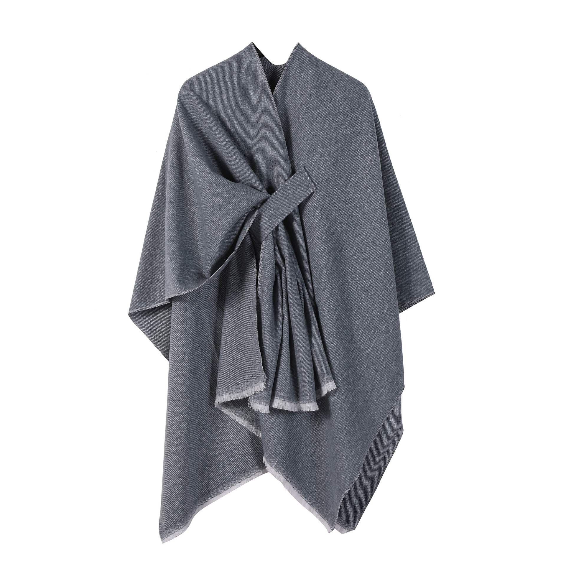 V888-ELOSUNG25426-202504281325-00 Solid Knit Poncho Shawl,Warm Fall/Winter Cape with Slit and Crossbar Design(Dark gray) - Image 1