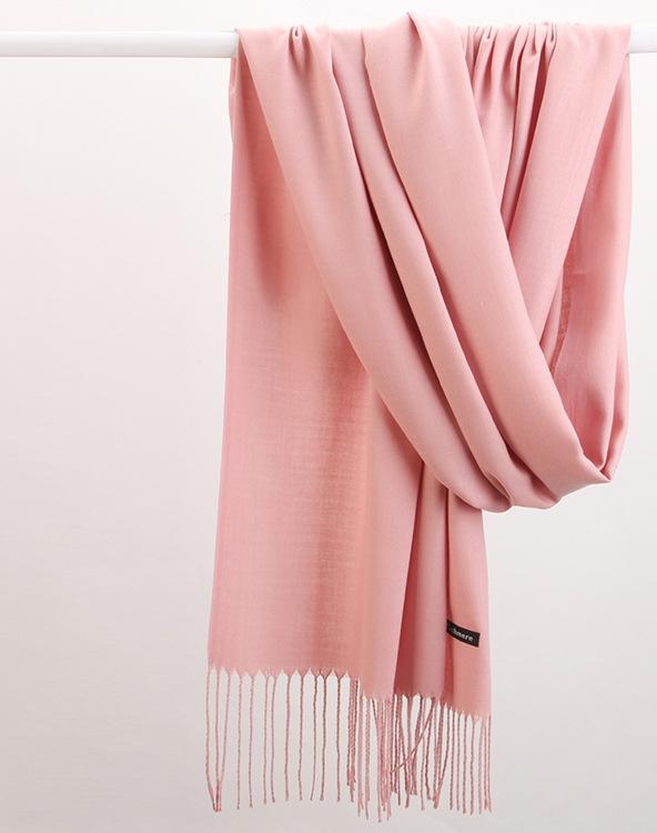 V888-ELOSUNG25491-202504281321-00 2pc Luxe Soft Imitation Cashmere Scarf - Warm Solid Tone Shawl with Elegant Fringe(Pink) - Image 1