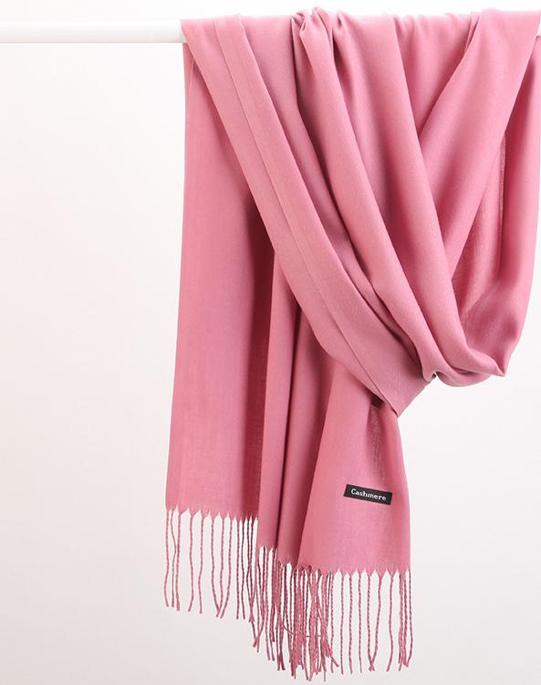 V888-ELOSUNG25496-202504281545-00 2pc Luxe Soft Imitation Cashmere Scarf - Warm Solid Tone Shawl with Elegant Fringe(Red Bean Paste Powder) - Image 1