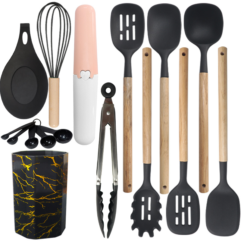 V888-ELOSUNG25503-202504281331-00 Black 12-Piece Silicone Cooking Utensil Set - Non-Stick Food-Grade Kitchen Tools with Holder - Image 1