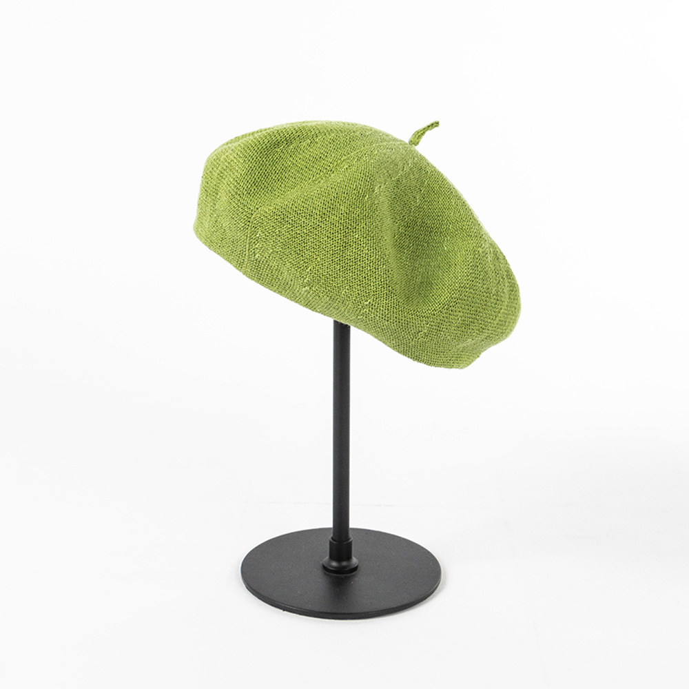 V888-ELOSUNG25513-202504281236-00 Olive green Linen Knit Beret - Classic Soft and Stylish Headwear - Image 1