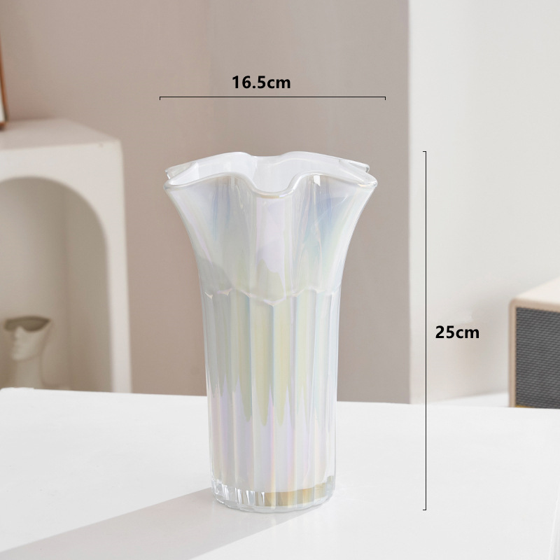 V888-ELOSUNG25577-202504281233-00 Nordic-Style Glass Vase - Elegant Fluted Flower Vase for Home Decor(White) - Image 1