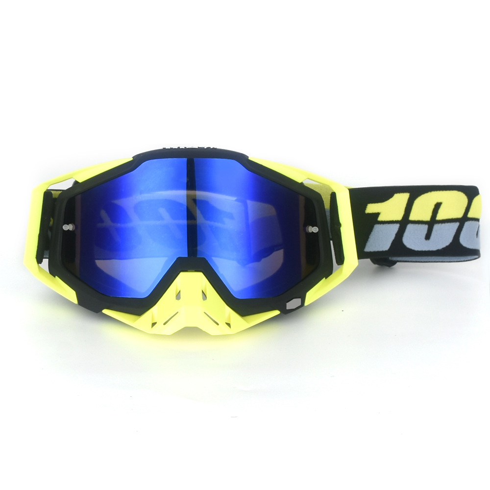 V888-ELOSUNG25584-202504281616-00 Black and yellow Motorcycle Goggles - UV-Protective Anti-Dust Riding Glasses for Outdoor Sports(Blue lenses) - Image 1