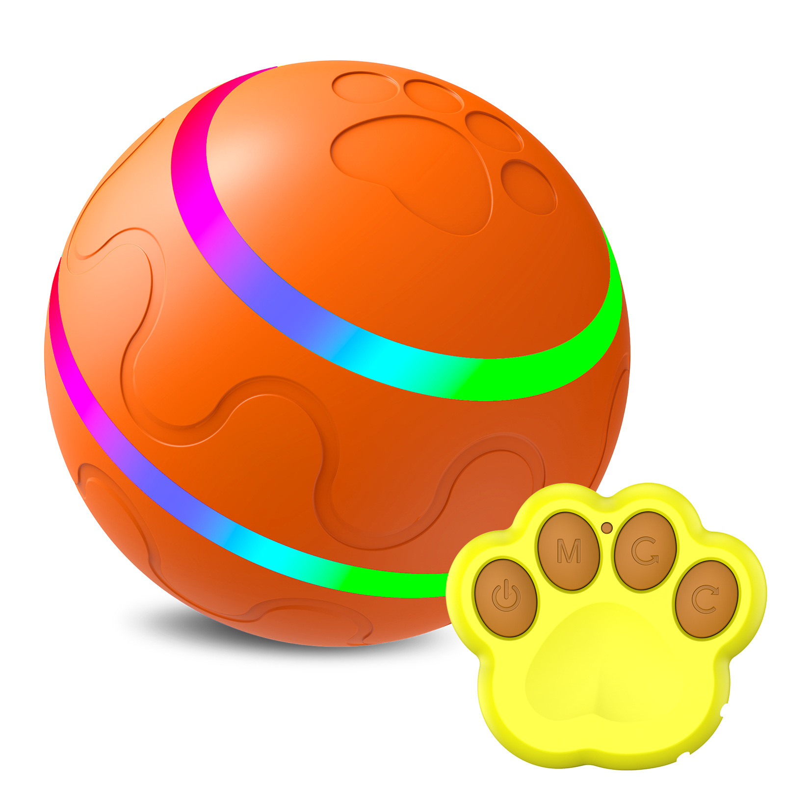 V888-ELOSUNG25696-202505081713-00 Interactive Auto Pet Toy Ball with Remote Control - USB Rechargeable, LED Lights, Sturdy & Waterproof(orange) - Image 1