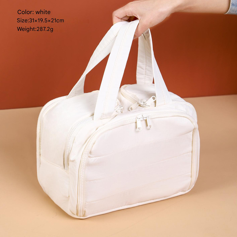 V888-ELOSUNG25774-202505131826-00 Portable Multi-Compartment Travel Toiletry & Makeup Organizer Bag with Brush Holders(Beige) - Image 1