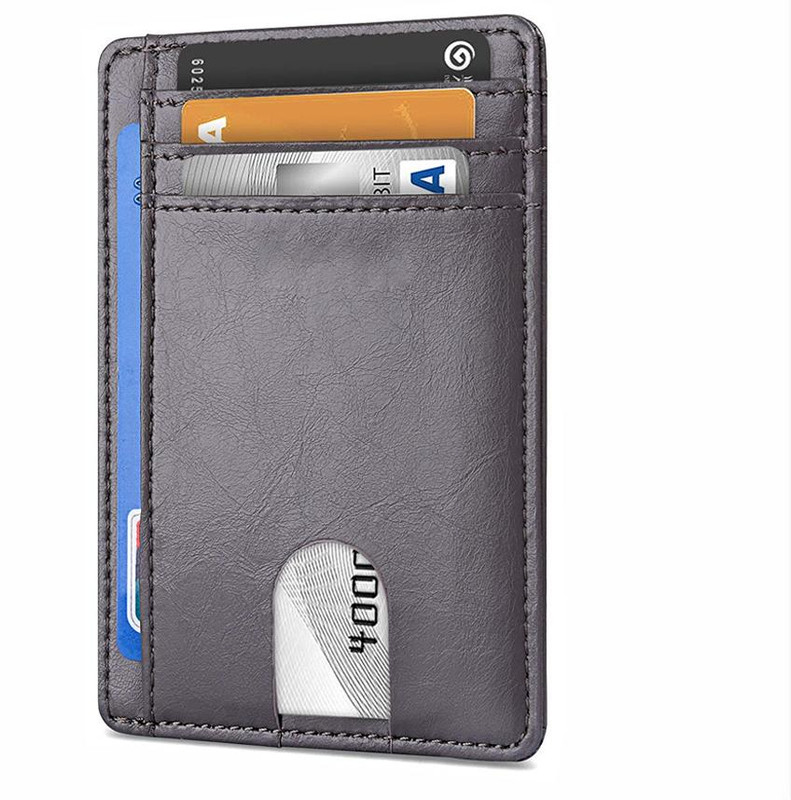 V888-ELOSUNG25785-202505131910-00 Slim Minimalist Leather Wallet with ID Window & RFID Blocking - Holds 12 Cards & Cash(Dark gray) - Image 1