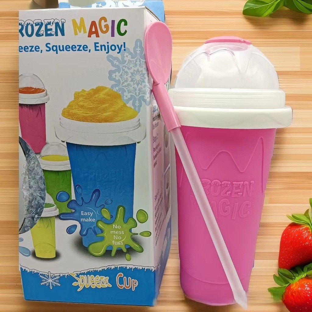 V888-ELOSUNG25789-202505131905-00 DIY Frozen Magic Slushy Maker Cup - Quick Squeeze Smoothie Cup with Lid & Straw/Spoon(Rose Red) - Image 1
