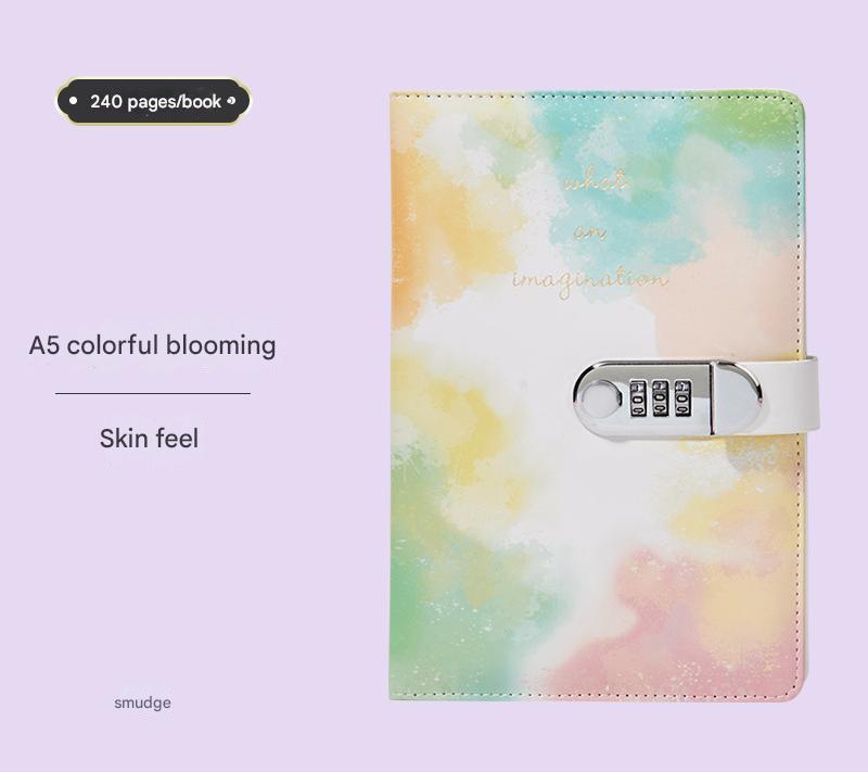 V888-ELOSUNG25806-202505131815-00 A5 Tie-Dye Journal with Combination Lock - 240 Pages, Soft Touch Cover Diary(Colorful) - Image 1