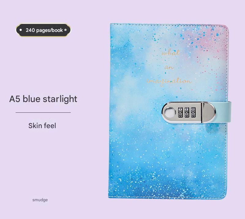 V888-ELOSUNG25807-202505131820-00 A5 Tie-Dye Journal with Combination Lock - 240 Pages, Soft Touch Cover Diary(Blue) - Image 1