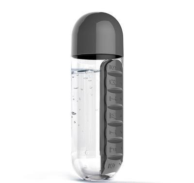 V888-ELOSUNG25822-202505131930-00 2pc 2-in-1 Water Bottle with 7-Day Pill Organizer - 600ml BPA-Free, Portable & Leakproof(black) - Image 1