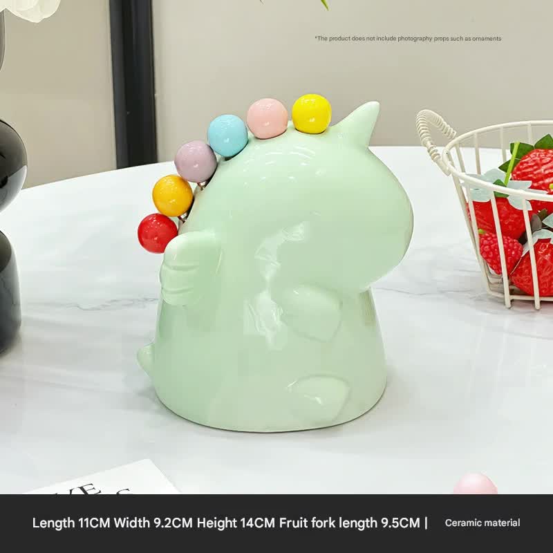 V888-ELOSUNG25844-202505151632-00 Adorable Unicorn Ceramic Fruit Fork Holder Set - Includes Stainless Steel Forks with Ball Tops(green) - Image 1
