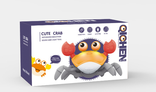 V888-ELOSUNG25952-202505191207-00 Interactive Crawling Crab Baby Toy with Music, Lights & Obstacle Avoidance(Orange) - Image 1