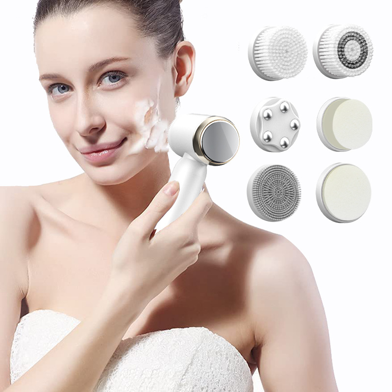 V888-ELOSUNG26048-202504141331-00 White 6-in-1 Electric Facial Cleansing Brush Set - Rechargeable & Waterproof - Image 1