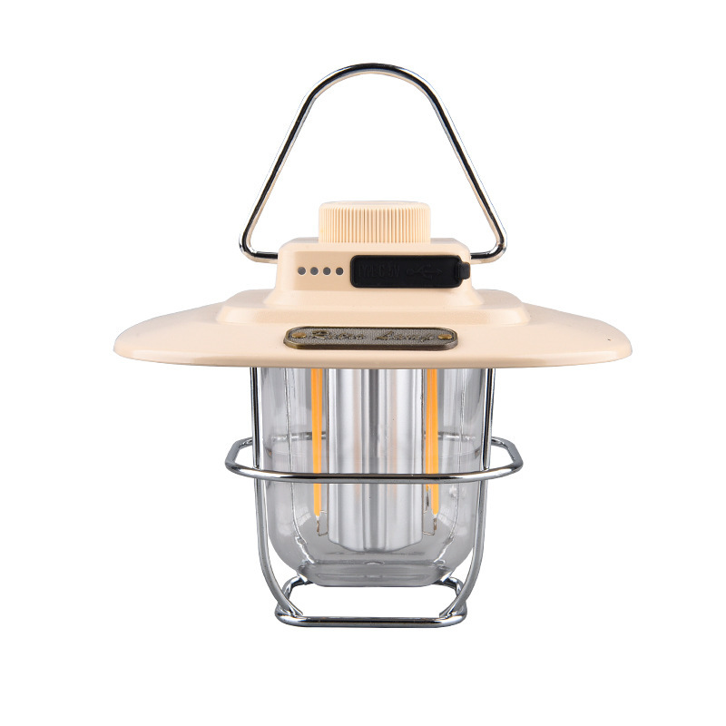 V888-ELOSUNG26073-202504141337-00 Beige Vintage LED Camping Lantern - Rechargeable, Stepless Dimming, Power Bank - Image 1