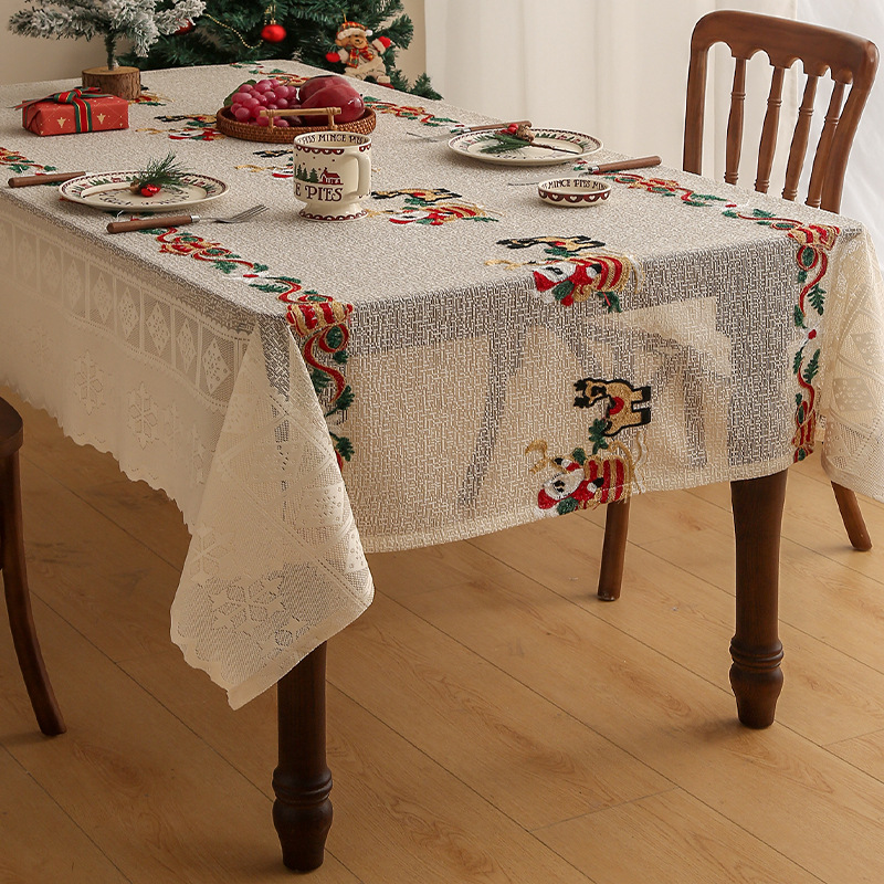 V888-ELOSUNG26140-202504171812-00 Embroidered Christmas Tablecloth - Embroidered Santa Claus, Reindeer (140*200cm) - Image 1