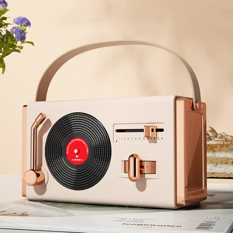 V888-ELOSUNG26177-202504171636-00 Beige Retro Record Player Style Bluetooth Speaker - Portable Wireless Turntable Design Audio - Image 1