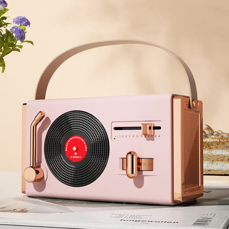 V888-ELOSUNG26182-202504171636-00 Pink Retro Record Player Style Bluetooth Speaker - Portable Wireless Turntable Design Audio - Image 1