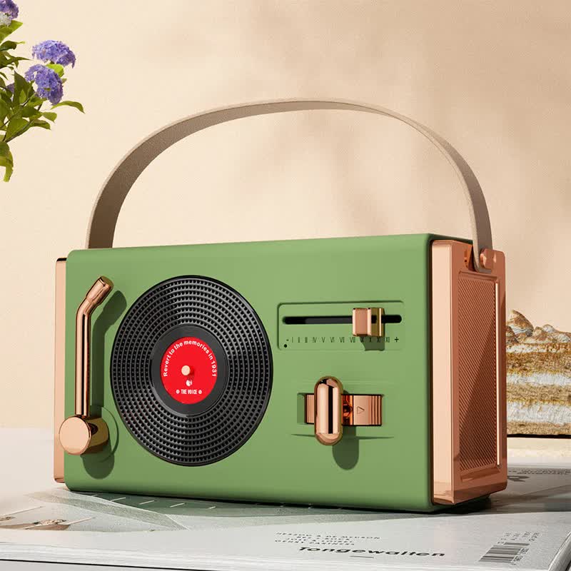 V888-ELOSUNG26184-202504171637-00 Green Retro Record Player Style Bluetooth Speaker - Portable Wireless Turntable Design Audio - Image 1