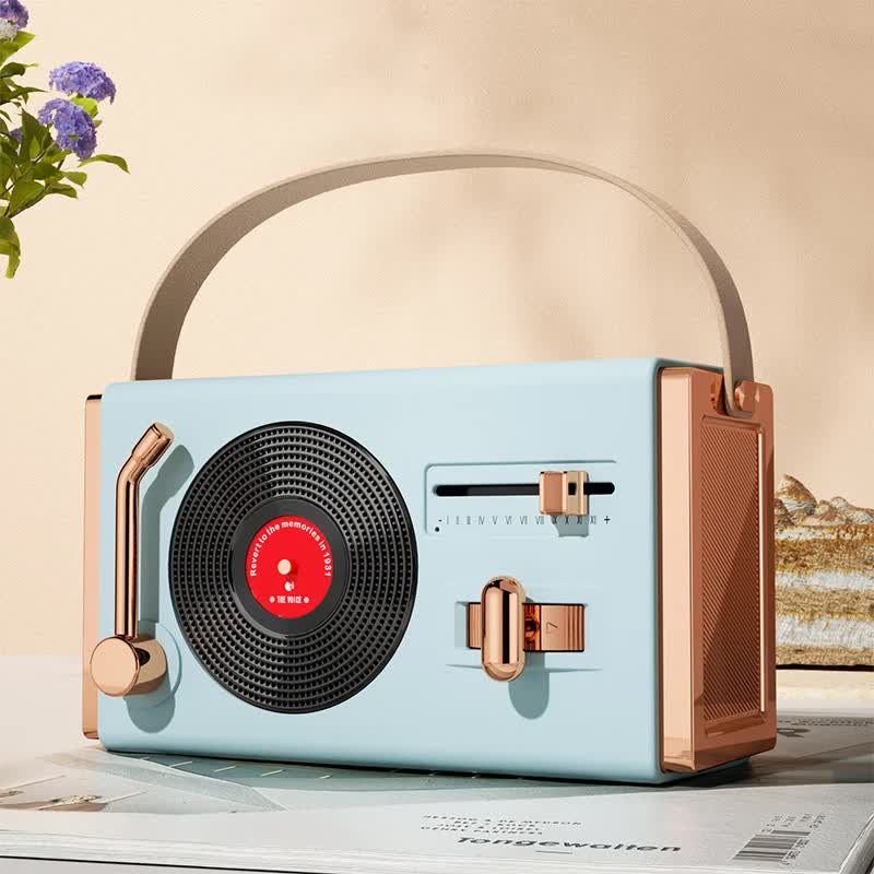 V888-ELOSUNG26185-202504171637-00 Blue Retro Record Player Style Bluetooth Speaker - Portable Wireless Turntable Design Audio - Image 1