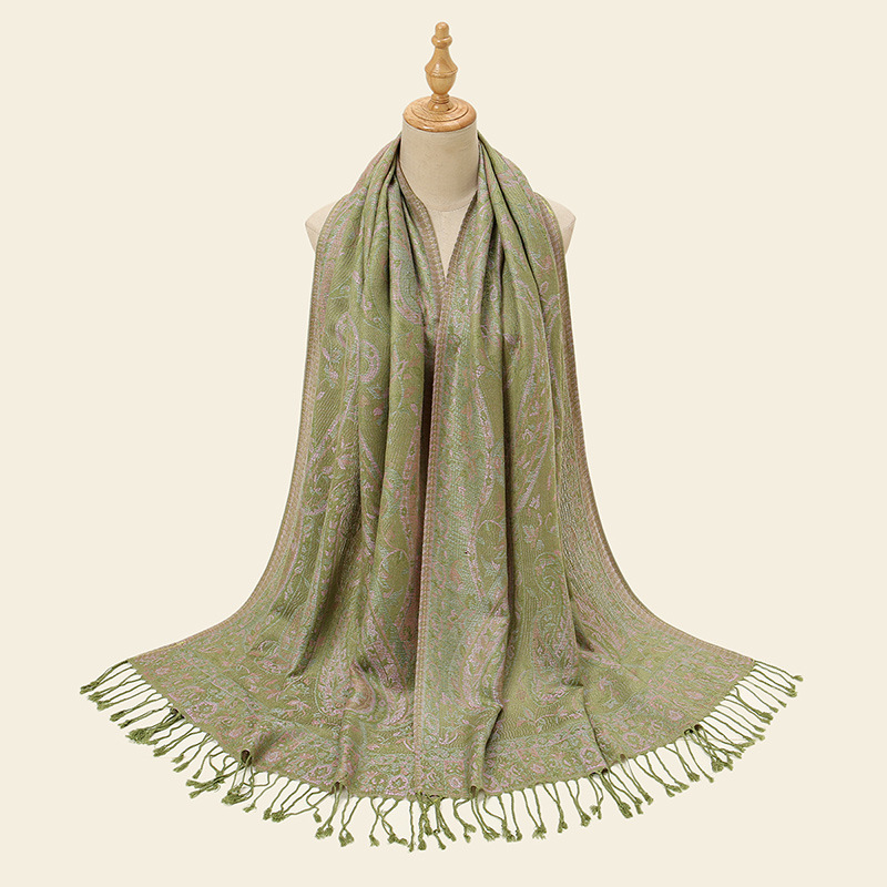 V888-ELOSUNG26336-202504281418-00 Green Elegant Retro Paisley Print Scarf for Women - Soft Fashion Shawl Wrap 185x70cm - Image 1