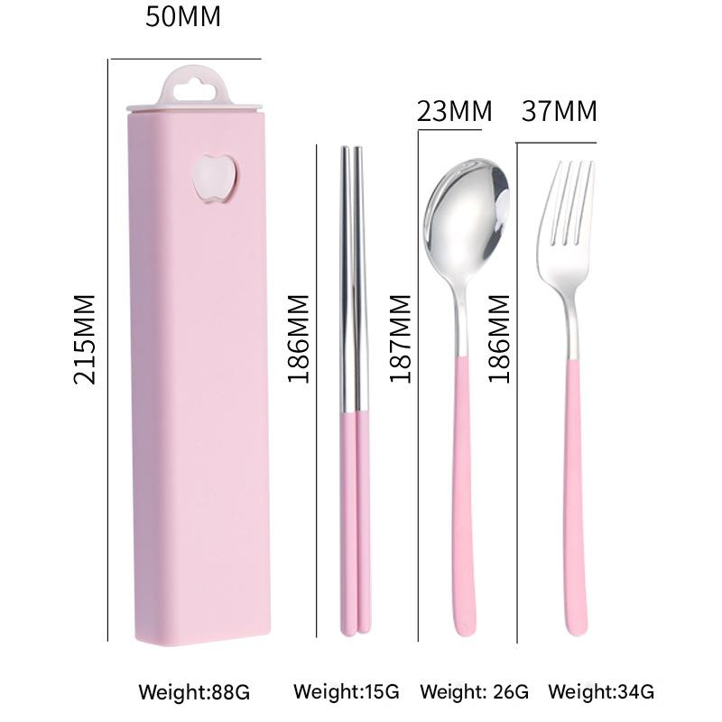 V888-ELOSUNG26343-202504281436-00 2 - pcs Pink Reusable Travel Utensil Set with Case - 304 Stainless Steel Spoon, Fork & Chopsticks - Image 1