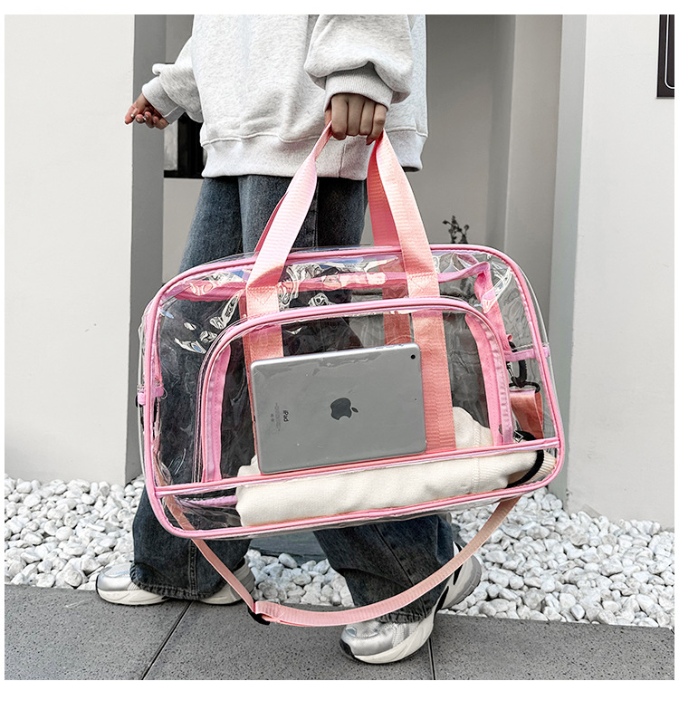 V888-ELOSUNG26361-202504281537-00 Pink transparent Multi-Purpose Clear PVC Bag - Travel, Fitness, Storage Tote (42x26x15cm) - Image 1
