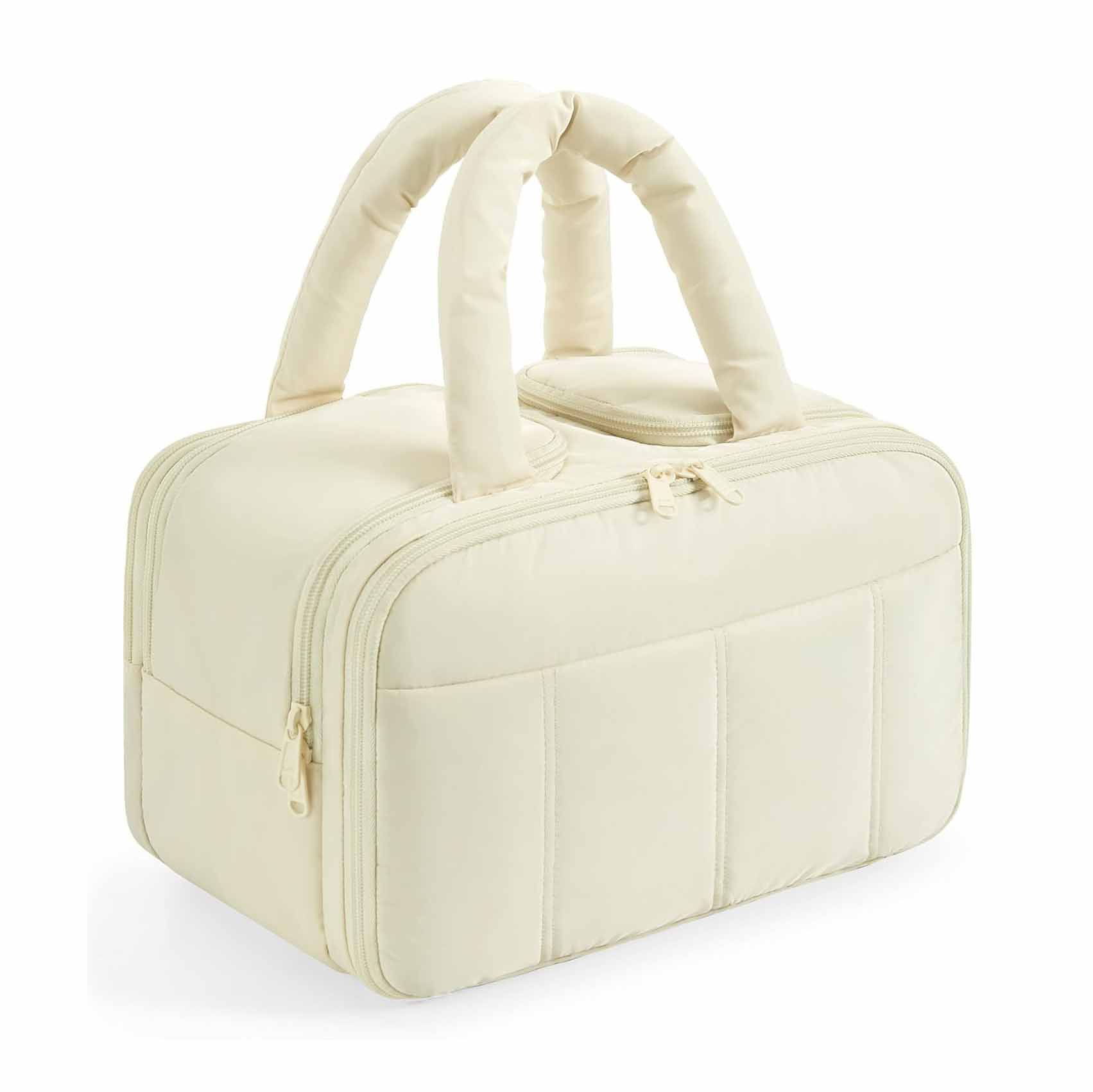 V888-ELOSUNG26453-202504281511-00 White Puffy Travel Wash Bag with Wide-Mouth Access and Wet-Dry Pockets - Image 1