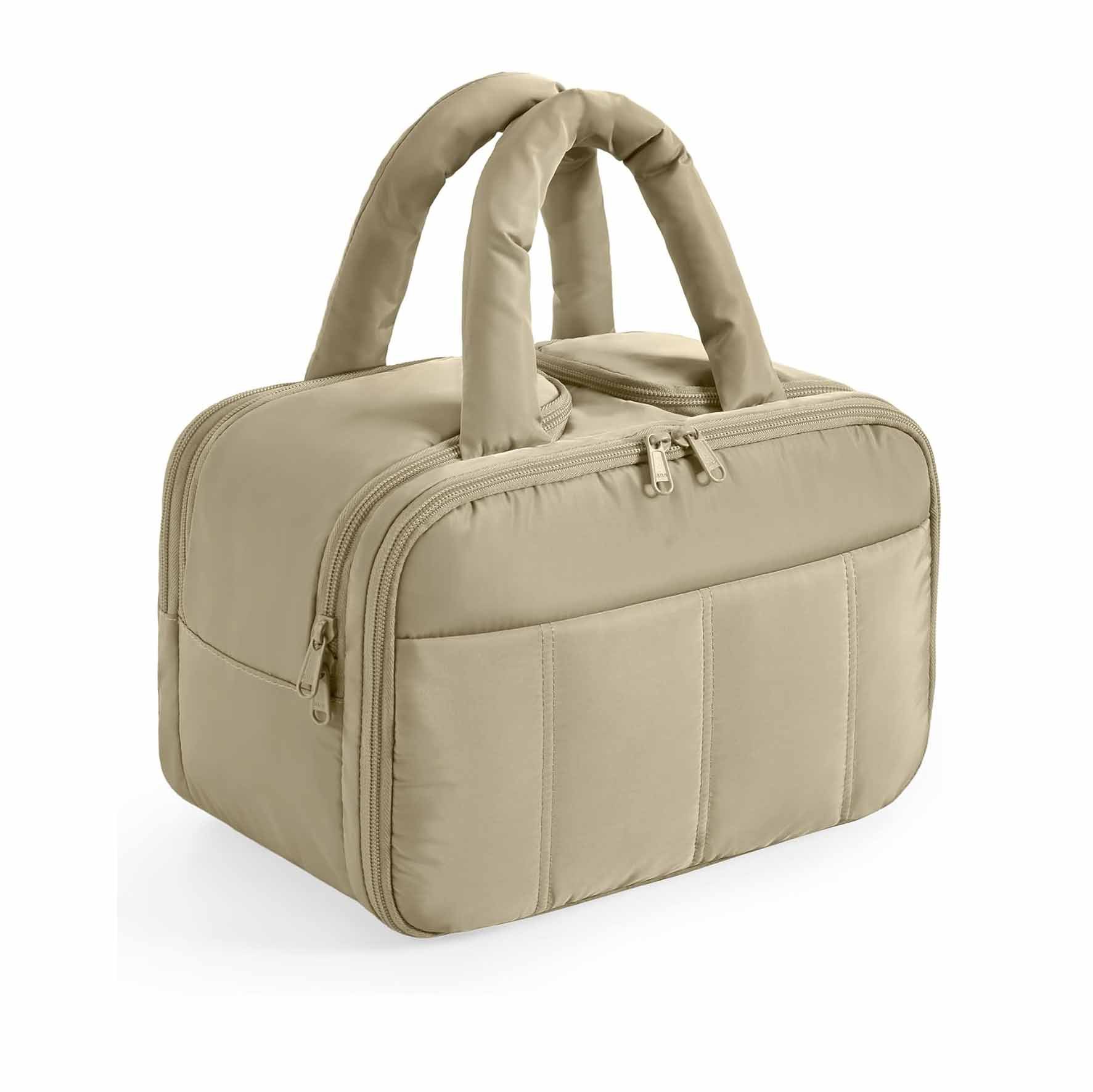 V888-ELOSUNG26456-202504281352-00 Camel Puffy Travel Wash Bag with Wide-Mouth Access and Wet-Dry Pockets - Image 1
