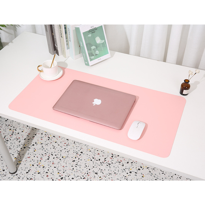V888-ELOSUNG26560-202505081705-00 2 PCS Smoky pink/light blue Extra-Large Leather Table Mat for Study & Work - Pad for Students & Office Use (60x30cm) - Image 1