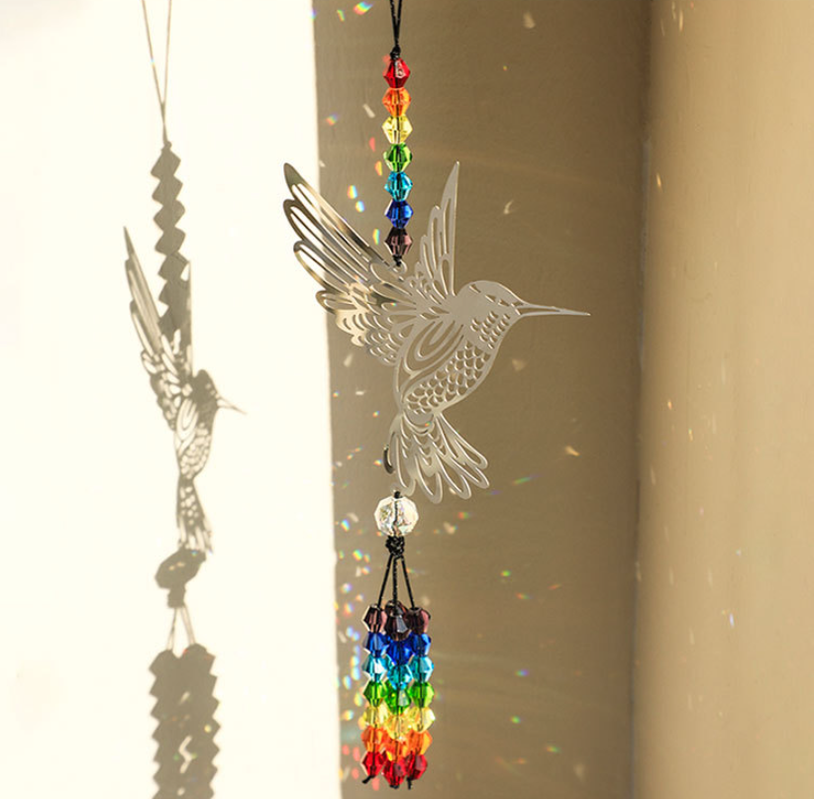 V888-ELOSUNG26569-202505081701-00 (Style C)2 PCS Hummingbird Metal Suncatcher with Crystal Accents - for Window or Wall Indoor Hanging Ornament - Image 1