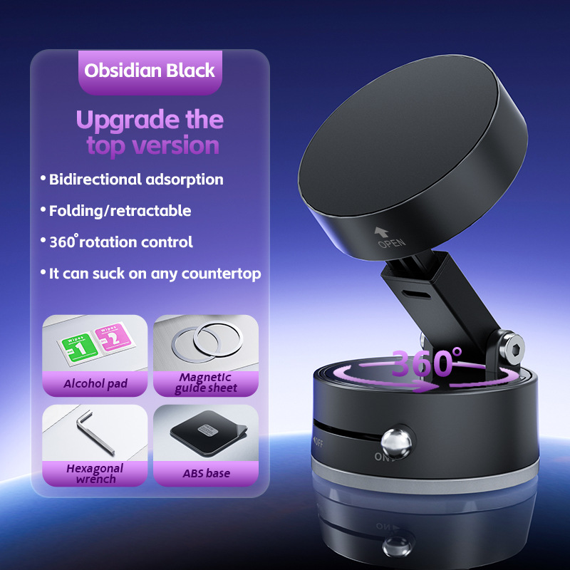 V888-ELOSUNG26586-202505081712-00 Black Foldable Vacuum Suction Phone Stand for Navigation and Calls - Image 1